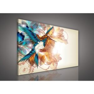 Postershop Obraz na plátně: Abstraktní květiny a kolibřík - 75x100 cm