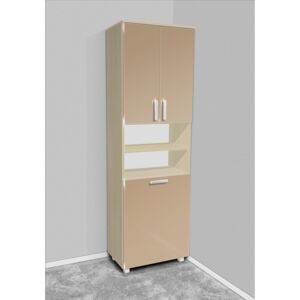 Nabytekmorava Vysoká koupelnová skříňka s košem K16 barva skříňky: akát, barva dvířek: káva lesk