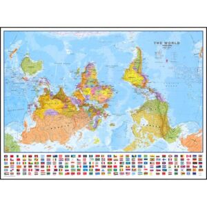 Politická nástěnná mapa světa Upside down 136 x 100 cm - hliníkový rám - černý