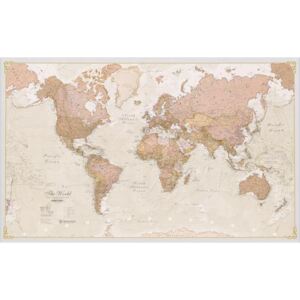 Politická nástěnná mapa světa Antique 136 x 84 cm - hliníkový rám - stříbrný