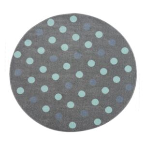 Livone Dětský koberec kulatý - stříbrnošedý s puntíky barva: stříbrnošedá-mátová, rozměr: 133 cm