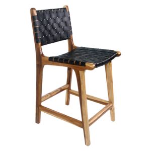 Nordic Living Černá kožená barová židle Molie s výpletem 101 cm