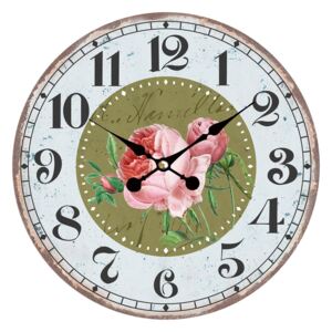 Vintage hodiny na stěnu s růžemi – Ø 34*1 cm / 1*AA