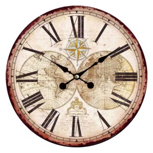 Vintage nástěnné hodiny s římskými číslicemi The World – Ø 34*1 cm / 1*AA