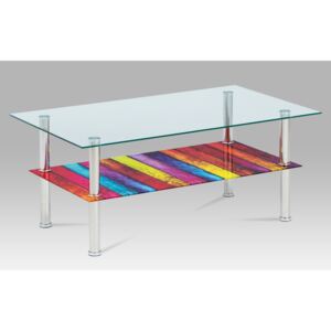 Artium Konferenční stolek 100x60x43 cm, čiré sklo, police duha, nerez - HCT-401 COL