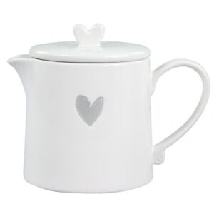 Konvice na čaj Bastion Collections bílá s šedým srdcem keramika 13x12 cm 1litr