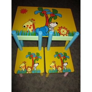 Dětský stolek a 2 židličky Tropy - žirafa oranžové
