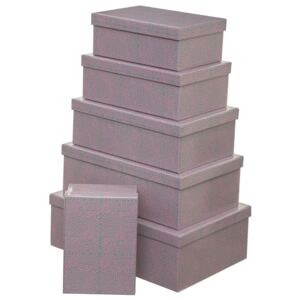 Sada šesti kartonových krabic různých rozměrů, šedo-růžové úložné krabice s víkem
