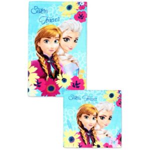 Setino • Ručník na ruce + ručníček na obličej Ledové království - Frozen - s Annou a Elsou - set 2 ks / 30x50 + 30x30 cm