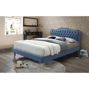 Manželská postel 180x200 cm čalouněná látkou v modré barvě KN652