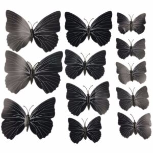 3D motýlci dekorace / samolepky sada 12ks - černá PURE