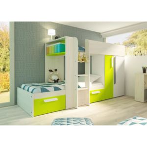 Patrová postel pro dvě děti Bo1 90x190 - bělená borovice, zelená