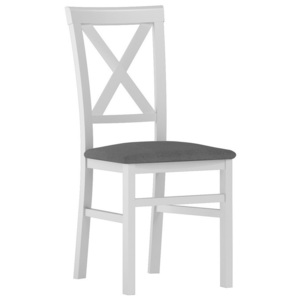 Jídelní dřevěná židle v bílé barvě s čalouněným sedákem v šedé látce typ 101 KN1181