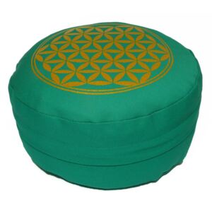 S radostí - vlastní výroba Meditační sedák se zlatým Květem života - zelený Velikost: ∅30 x v12 cm