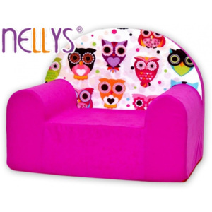 Dětské křesílko/pohovečka Nellys ® - Malé sovičky růžové