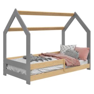 Dětská postel Domek 80x160 cm D5 + rošt a matrace ZDARMA - šedá / dub sonoma