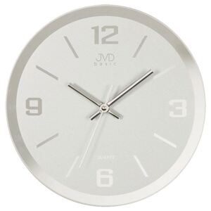 Skleněné stříbrné nástěnné hodiny JVD quartz N27033