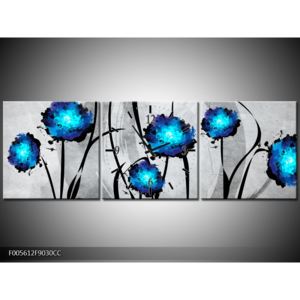 Abstraktní obraz - modré květiny (90x30 cm)