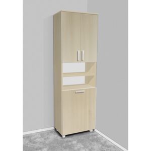 Nabytekmorava Vysoká koupelnová skříňka s košem K16 barva skříňky: akát, barva dvířek: bílá lamino