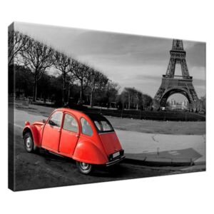 Obraz na plátně Červené auto při Eiffelově věži 30x20cm 1117A_1T