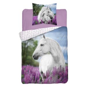 Bavlněné povlečení fototisk Kůň ve fialovém 140x200 + 70x80 cm