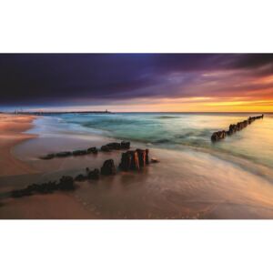 Postershop Fototapeta: Barevný západ slunce na pláži - 184x254 cm