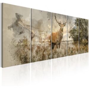 Retro obraz jelen + háčky a hřebíčky ZDARMA Velikost (šířka x výška): 125x50 cm