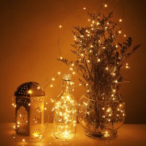 Vánoční LED osvětlení na stříbrném drátku | 80 LED teplá bílá