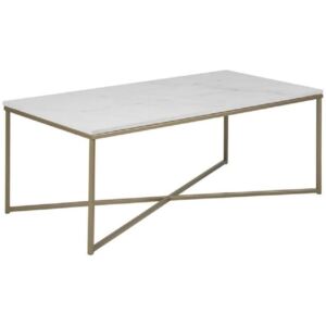SCANDI Bílý mramorový konferenční stolek Venice 120 cm se zlatou podnoží