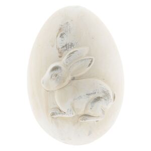 Bílé keramické vejce s motivem zajíce a patinou - 10*10*14 cm