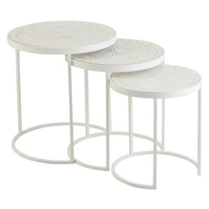 Set 3 bílých kovových stolků s ornamentovou deskou - Ø46*50 cm