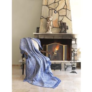 Modrá bavlněná deka Mismo Linen, 170 x 220 cm