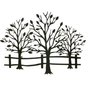 Nástěnná kovová dekorace - stromy, barva černá matná