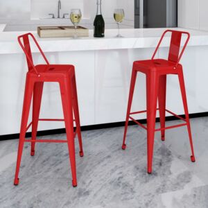 Barové stoličky 2 ks červené ocel