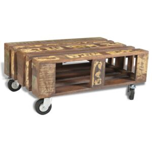 Konferenční stolek ve starožitném stylu, recyklované dřevo, 4 kolečka