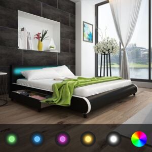 Rám postele se zásuvkami LED černý umělá kůže 180 x 200 cm