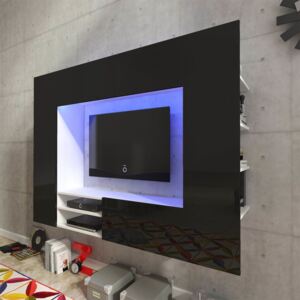 Černé vysoce lesklé zábavní centrum, LED, nástěnná TV jednotka 169,2cm