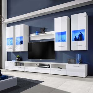 8 ks Bílá vysoce lesklá obývací stěna Vitríny LED osvětlení TV stolek