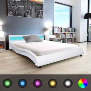 Rám postele s LED světlem bílý umělá kůže 140 x 200 cm