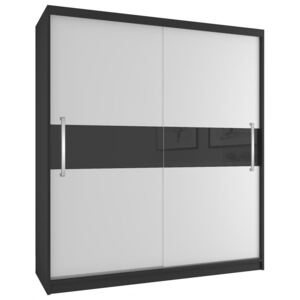 Šatní skříň Adonia 133 cm - černá / bílá / černý lesk