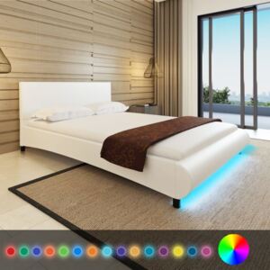 Postel s matrací LED bílá umělá kůže 140 x 200 cm