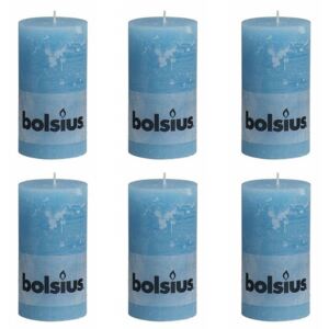 Bolsius rustikální válcové svíčky 130 x 68 mm, světle modré, 6 ks