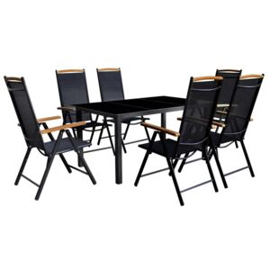 7dílný zahradní jídelní set se skládacími židlemi hliník černý