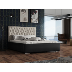 Čalouněná postel TOKIO 130x200 cm s roštem a matrací, krémová látka/černá ekokůže