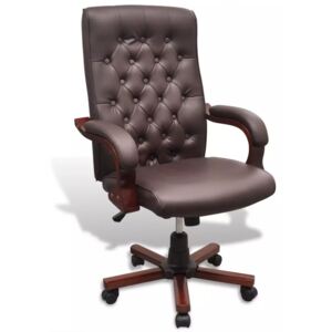 Chesterfield kancelářská židle umělá kůže hnědá