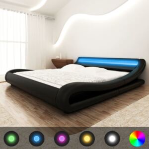 270735 Černá postel z umělé kůže zahnutá s LED pásem + matrace 140 x 200 cm
