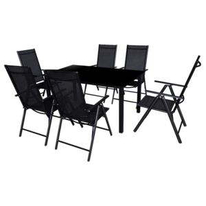 7dílný zahradní jídelní set se skládacími židlemi hliník černý