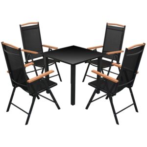5dílný zahradní jídelní set se skládacími židlemi hliník černý