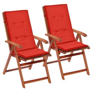 Polstry na zahradní židle 2 ks, červené, 120x50x3 cm