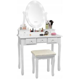 JUMON Toaletní stolek, zrcadlo, taboret LED osvětlení 5 šuplíků 2785